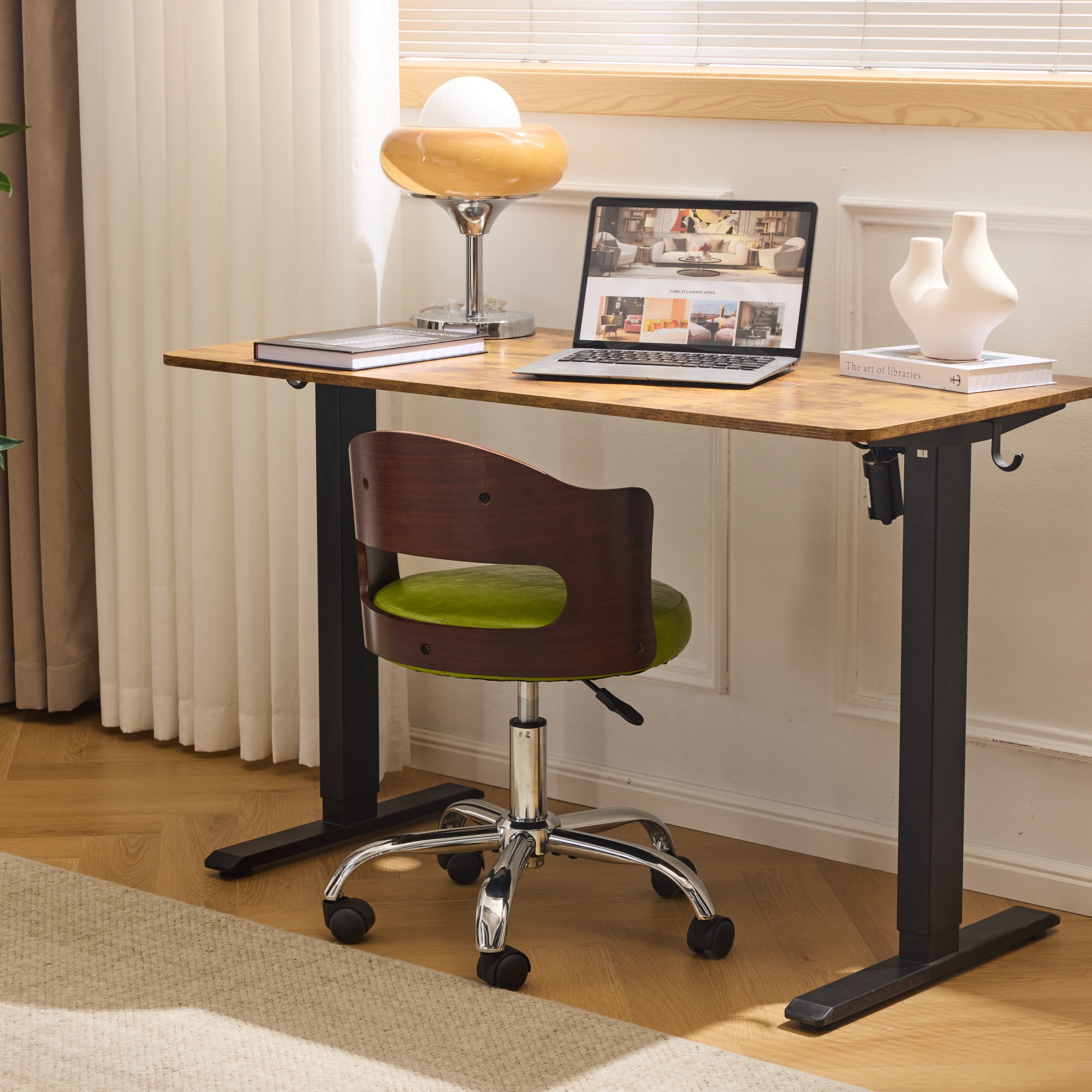 Zimtown Faux Leather Home Office Desk Chair, Swivel Rolling Computer Chair, Adjustable Vanity Chair Modern Task Chair for Adults, Green