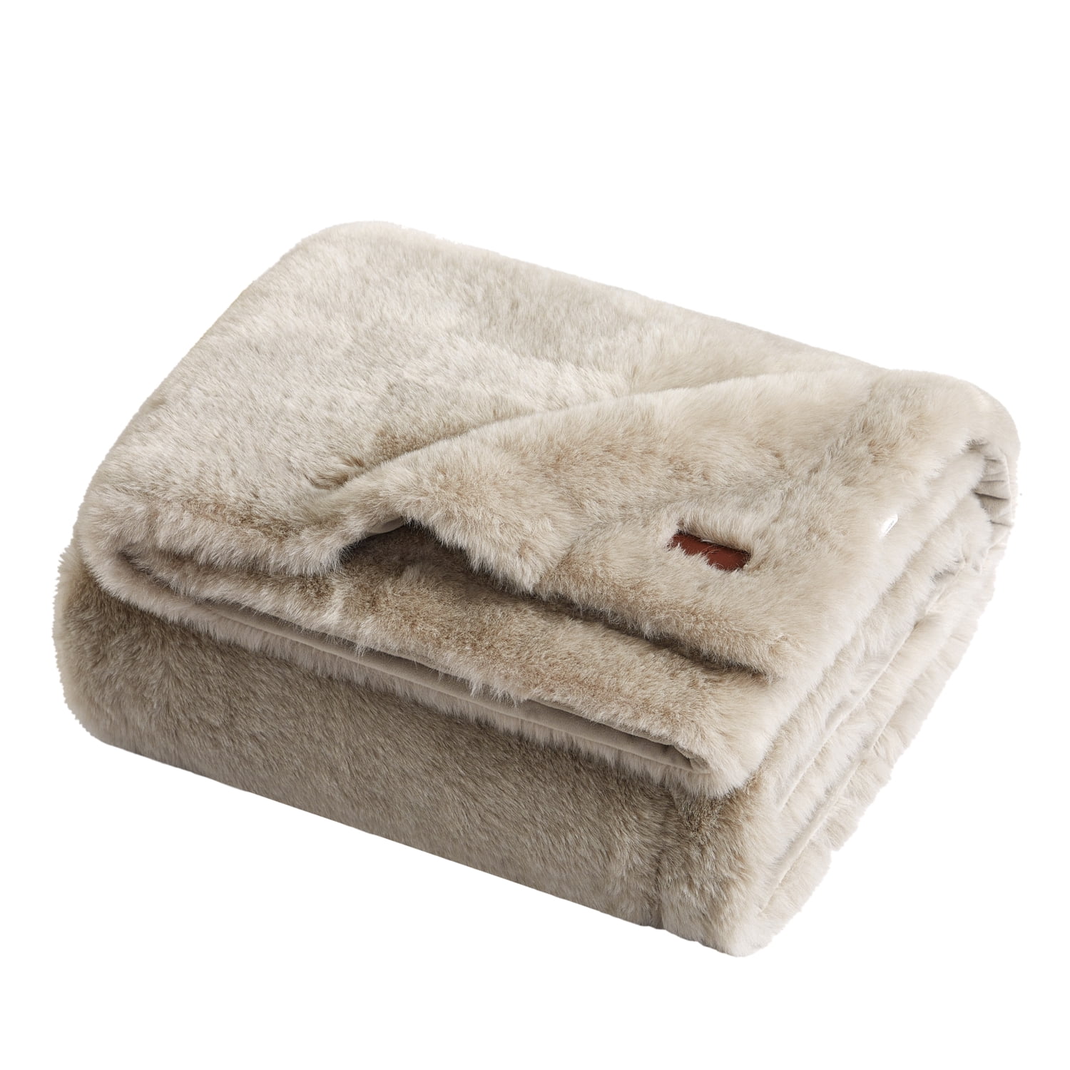 Cozy Haven Luxury Heathered Cationic Faux Fur Oversized Couch Throw Blanket, Beige, 50 x 72 in