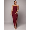 thumbnail image 3 of Burgundy Strapless Ruched Maxi Dress With Asymmetrical Ruffle Side Slit Elegant Evening Gown, 3 of 7