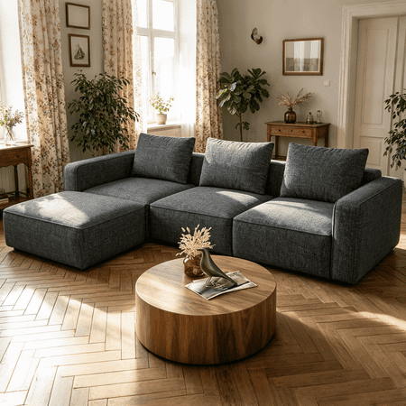 Welzona Cloud Couch Sectional, Chenille L Shaped Modular Sectional Sofa, Cloud Dupe Couches, Solid Wood Frame Locked Modular Couch, Tool-Free Assembly Living Room Sofas with Ottoman, Black
