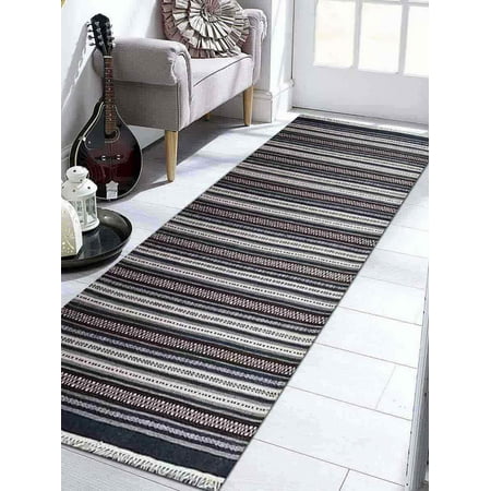 13' Wool - Rugsotic Carpets Hand Weave Kelim Woolen 10' x 13' Contemporary Area Rug Charcoal White D00119-Color:Charcoal White,Material:Kilim,Shape:Runner,Size:3' x 13'