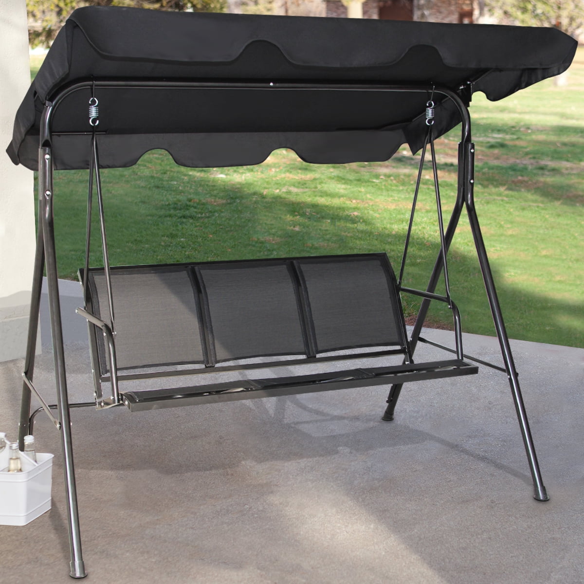 Outdoor Patio Swing Canopy Bench Chair Rocking Hammock Black Walmart