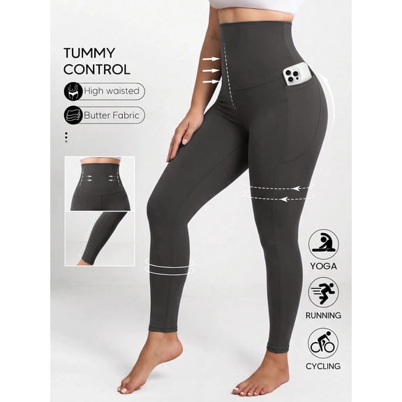 DDLUYY Women's Plus Size Butterluxe High Waist Tummy Control Yoga Leggings Running Workout Athletic Pants with Pockets(M-5XL)