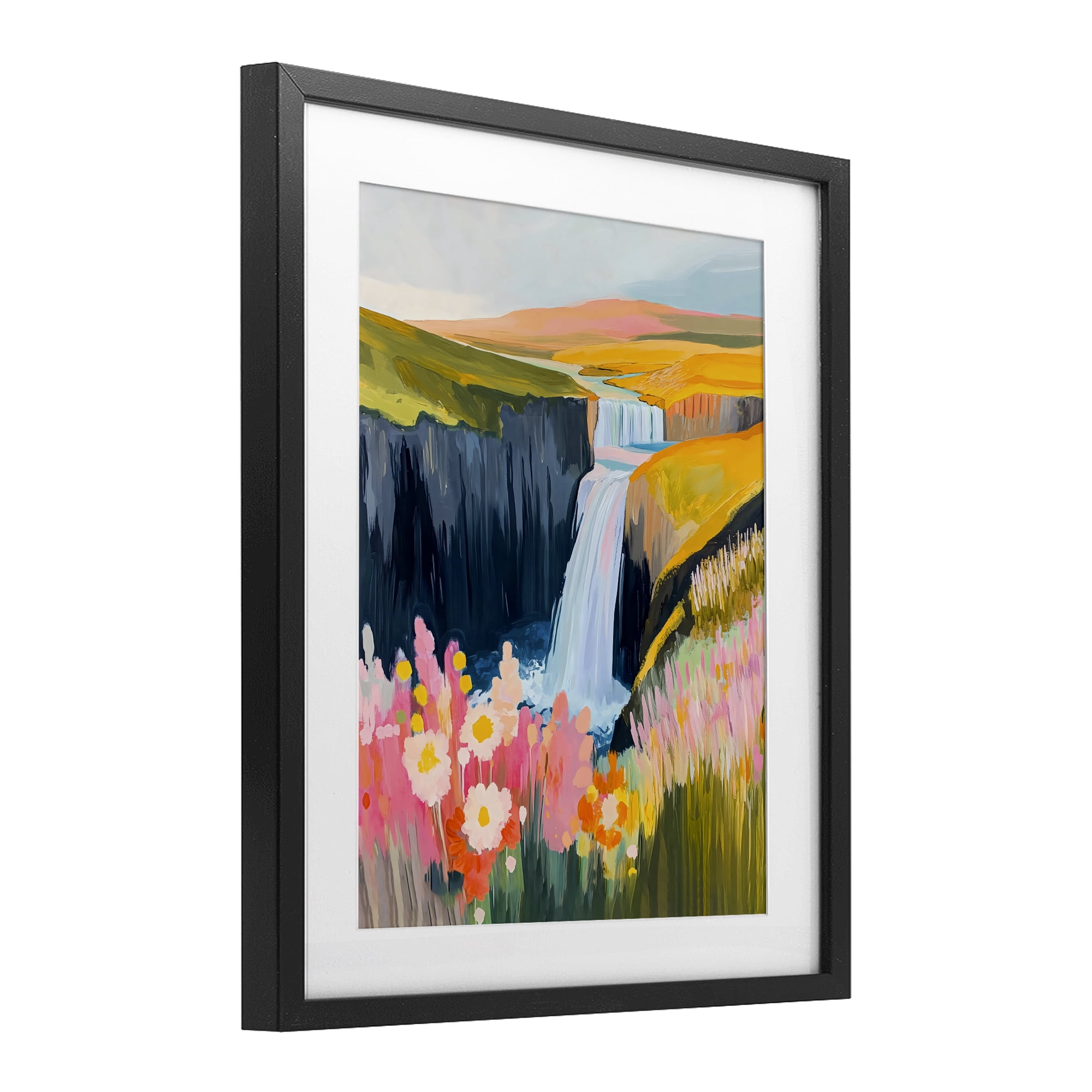 Stupell Industries Colorful Waterfall in Valley Black Framed Print Under Glass, design by The Prints Vibe