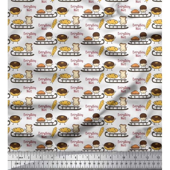 Soimoi Moss Georgette Fabric Sleigh,Bread & Hot Dog Food Print Fabric by Yard 42 Inch Wide