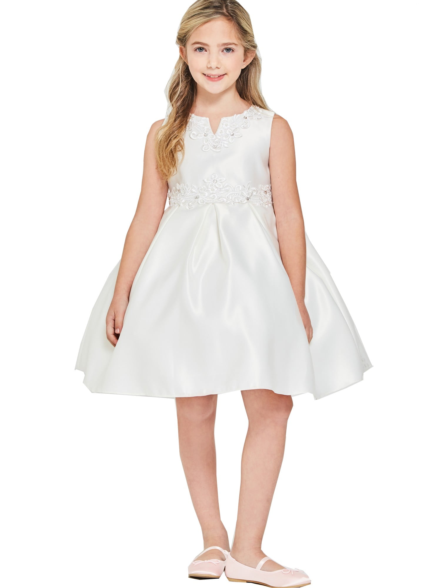 Good Girl Good Girl Little Girls White Pleated Satin Flower Girl