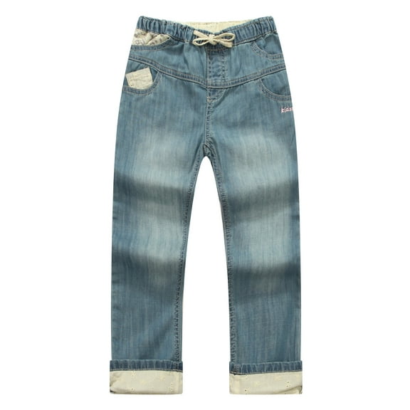 Richie House Girls' Denim Pants with Bottom Turnup RH1228