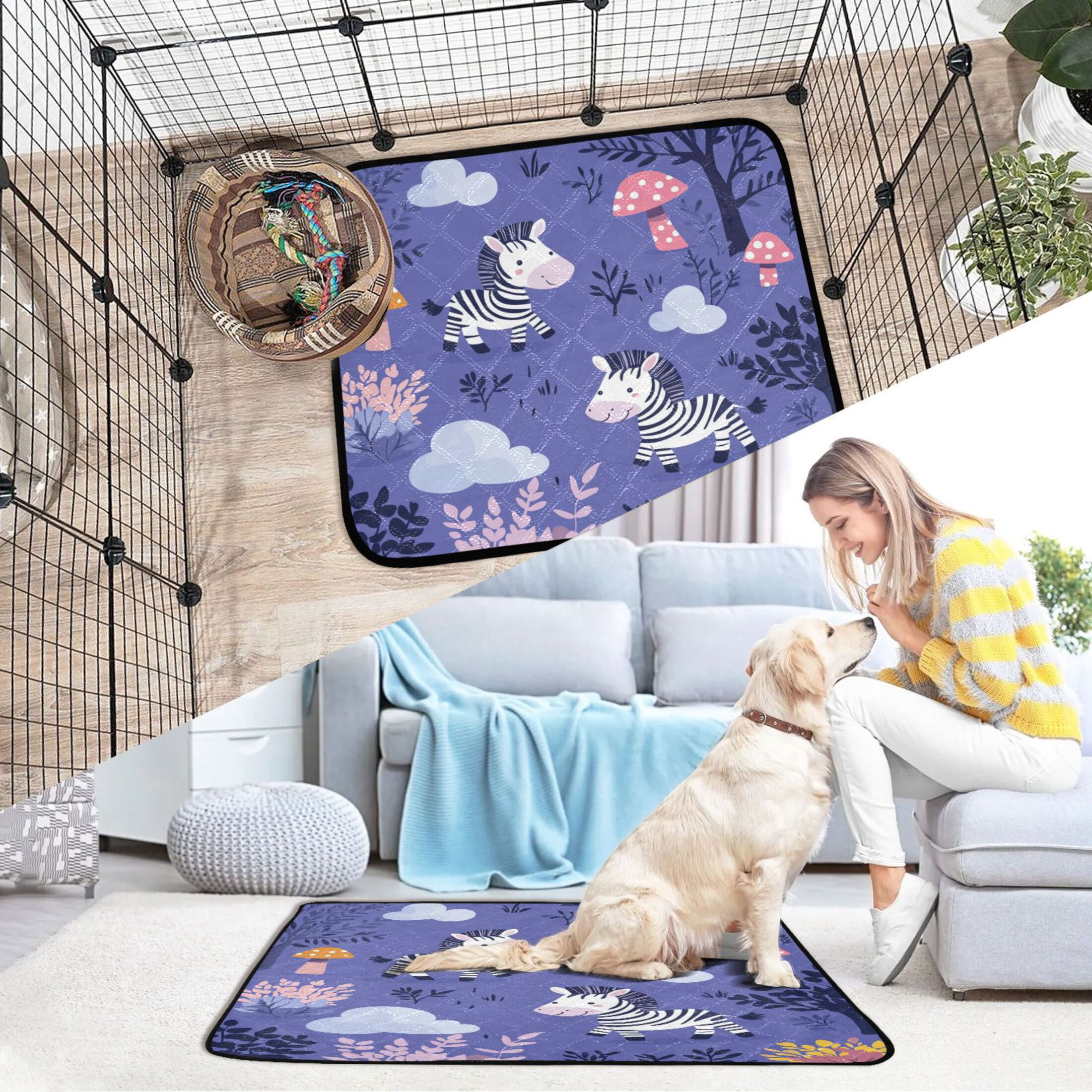 Qxltty Cute Cartoon Zebra Pattern with Purple Background Cat litter Pads Pet Set of 3 Diaper Mats Center Anti-leakage Layer Absorbent Soft and Comfortable