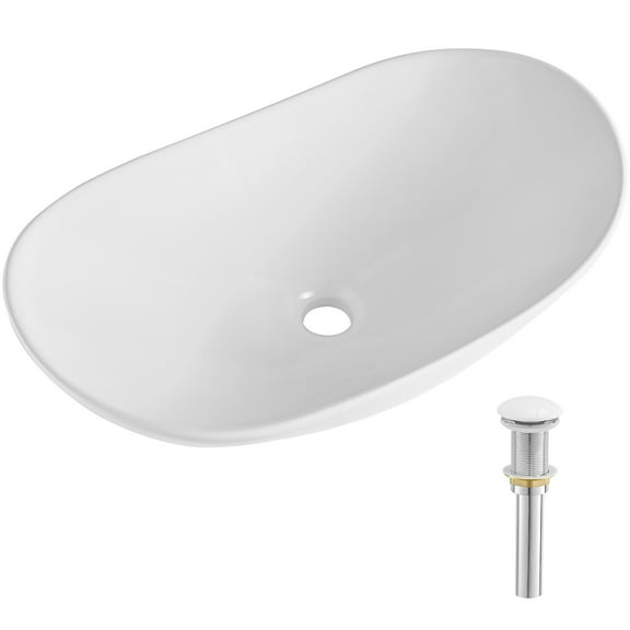 KFFKFF Oval Basin, 23.3" x 14.2" Countertop White Ceramic Sink for Bathrooms, Hotels, Toilets, RVs - Above Counter, Sleek Design, Securely Packaged