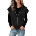 thumbnail image 4 of Kilaqueen Women's Short Sleeve Zip Up Hoodie, Lightweight Drawstring Hooded Sweatshirt Top with Pockets for Casual Summer Layering, 4 of 7
