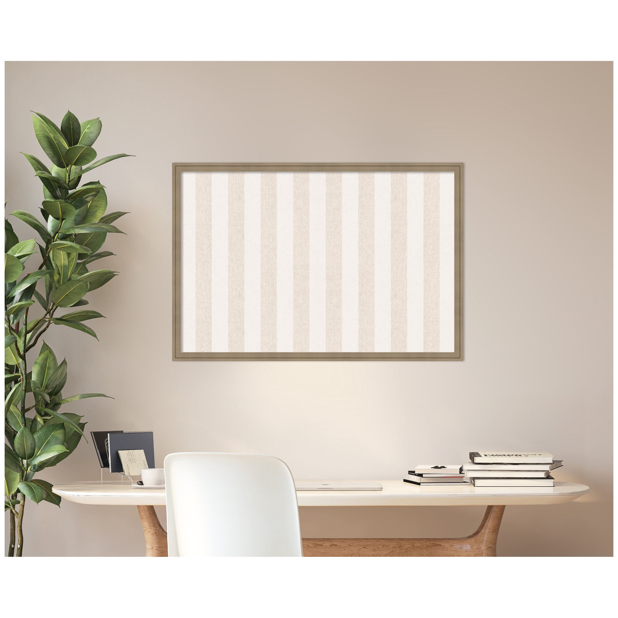 Kate and Laurel Framed Fabric Pinboard 38 x 26,  Printed Linen Classic Bulletin Board for Use as a Vision Board or Wall Organization, Florence Light Brown Frame