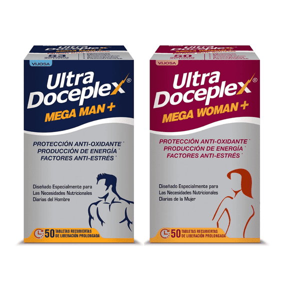 Ultra Doceplex Mega Man & Mega Woman – Antioxidant, Energy Boost, Stress Relief – 50 Prolonged-Release Tablets Each – Tailored Daily Nutrition for Men and Women