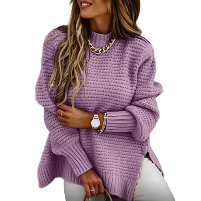 Daeful Chandail d'Hiver Chaud pour Femmes, Manches Longues, Ample, Violet m