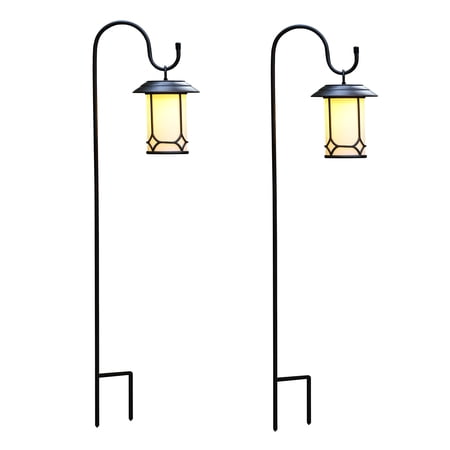 Set of 2 Classical Hanging Solar Lanterns with Shepherd?s Hooks