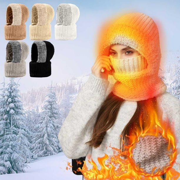 Gorro de invierno de punto 3 en 1 para mujer | Bufanda y mascarilla con forro polar, pasamontañas térmico resistente al viento, tejido suave y cálido, accesorio acogedor para exteriores en climas