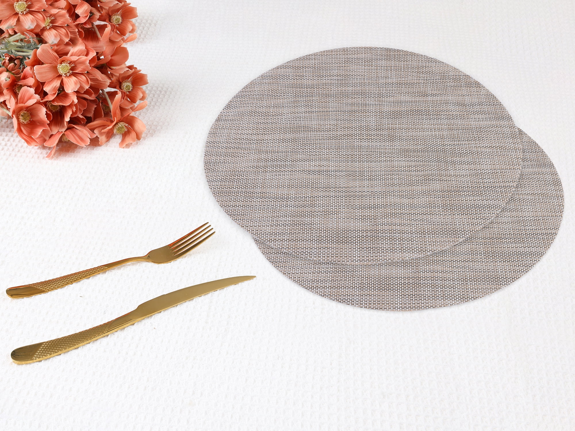 Unique Bargains 6 Packs Round Placemats for Kitchen Dining Table Decor Flaxen 14x14in