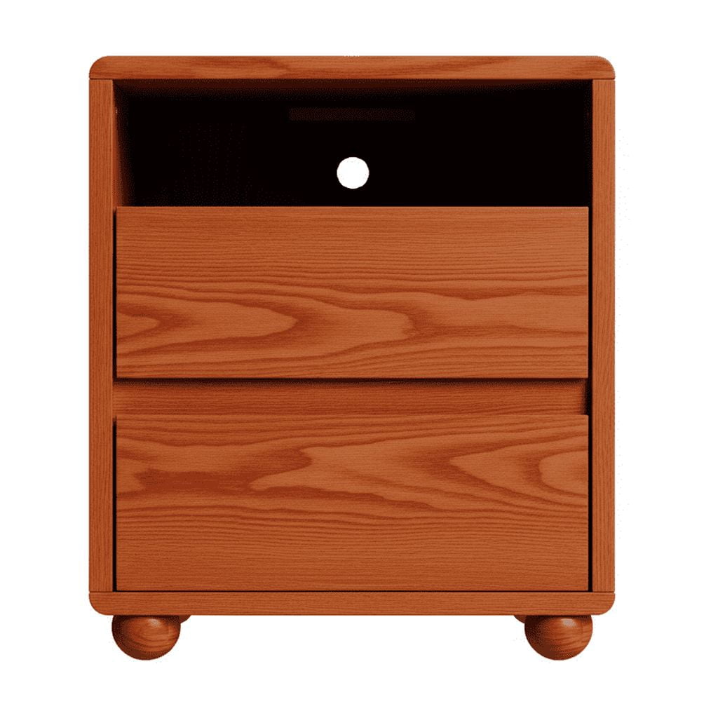 20"Modern Nightstand with 2 Drawers And Shelves Solid Wood Night Stand with Charger Station Mid Century Bedside Table Curved Wood Side Table