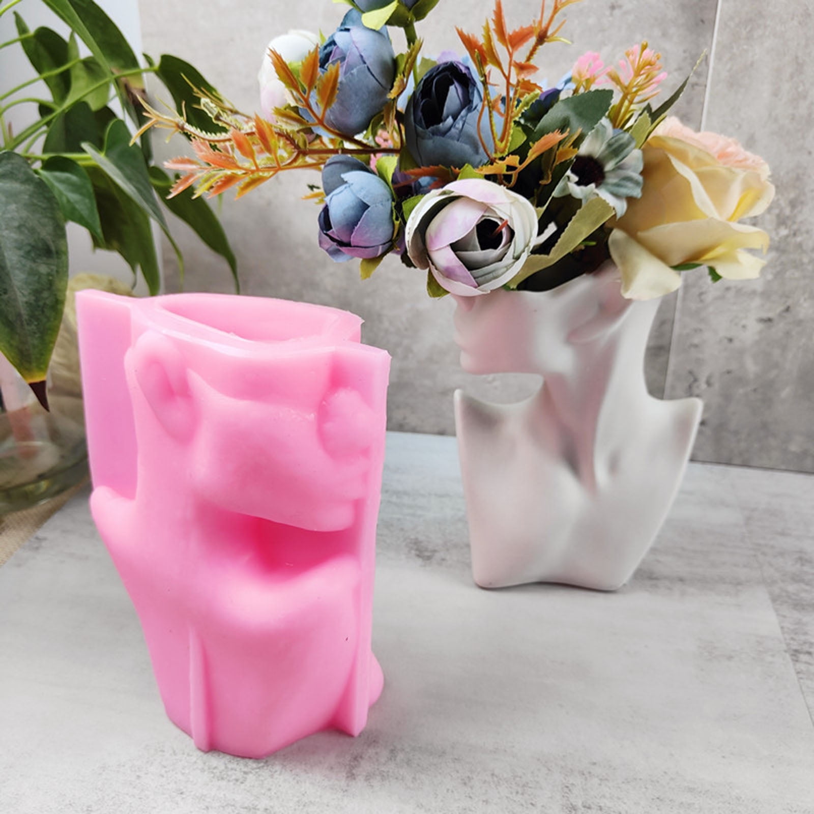 BQBQERT Half-body Human Body Flower Silicone Mold Epoxy Resin Casting Mold Vase Cement Mold Holder Mold