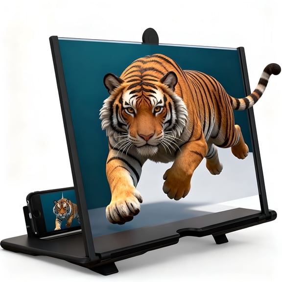 GJX Mobile Phone Magnifier Projector Screen,3D HD Magnifying Projector Screen Enlarger for Movies,Videos and Games,Foldable Holder Stand Compatible with All Phones