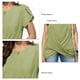 thumbnail image 5 of Mujeres Twist Front Camisa Corta Pétalo Manga Cuello Redondo Color Puro Loose Causal Camisa de Las Mujeres Blusa Superior, 5 of 6