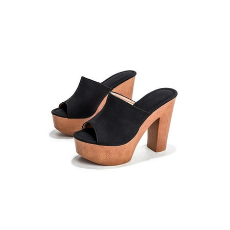 

Audeban Women s Slip On Sandals Chunky Heel Mules Open Toe Dress Shoes