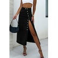 thumbnail image 5 of Women's Black High Waist Denim Midi Skirt with Button Fly and Side Split | [ZhiHiMeRi] | (US 12-14)L, 5 of 10