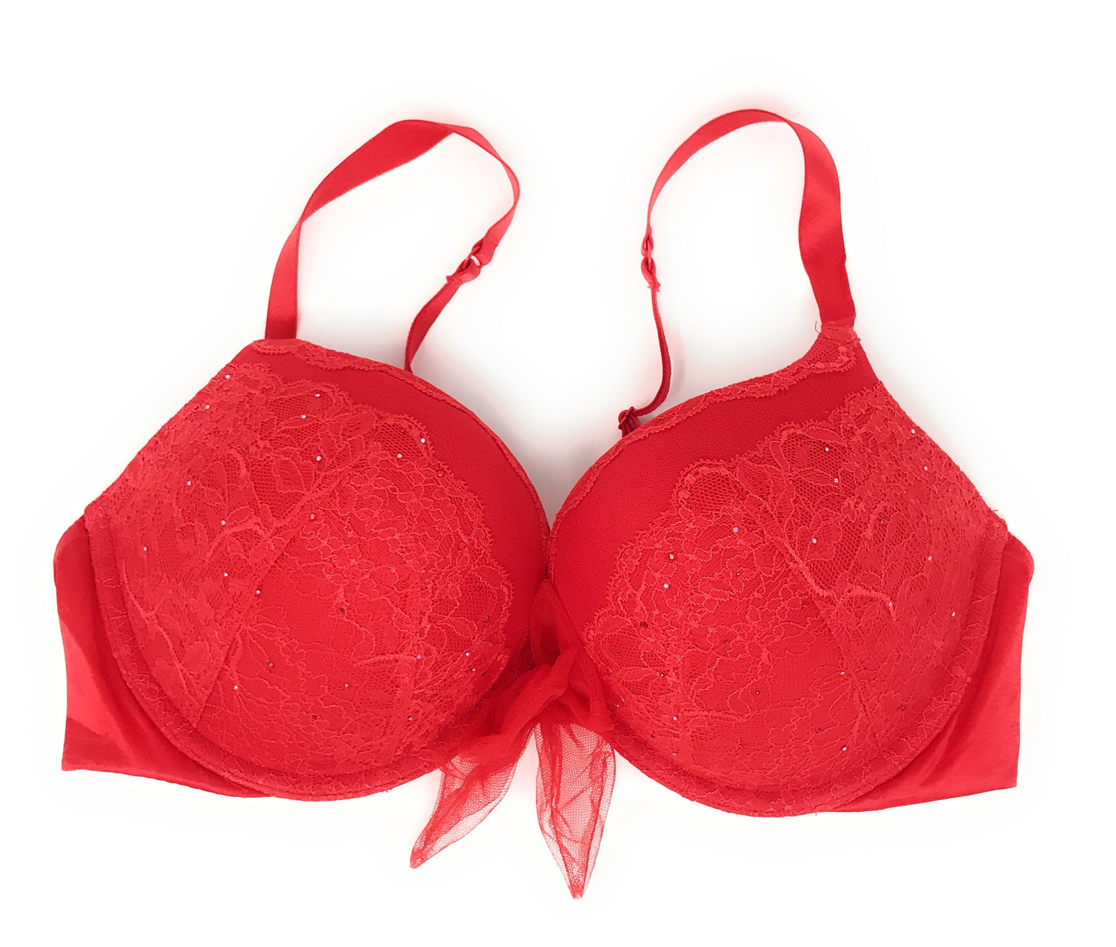  Victorias Secret Bombshell Shine Strap Push Up Bra, Add 2  Cups, Plunge Neckline, Lace, Bras For Women, Very Sexy Collection, Red
