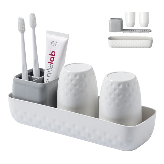 Toothbrush Holder Set - Toothbrush Holder for Bathroom Organizer, Electric Toothbrush & Toothpaste Holder, Bathroom Accessories Set, White & Grey