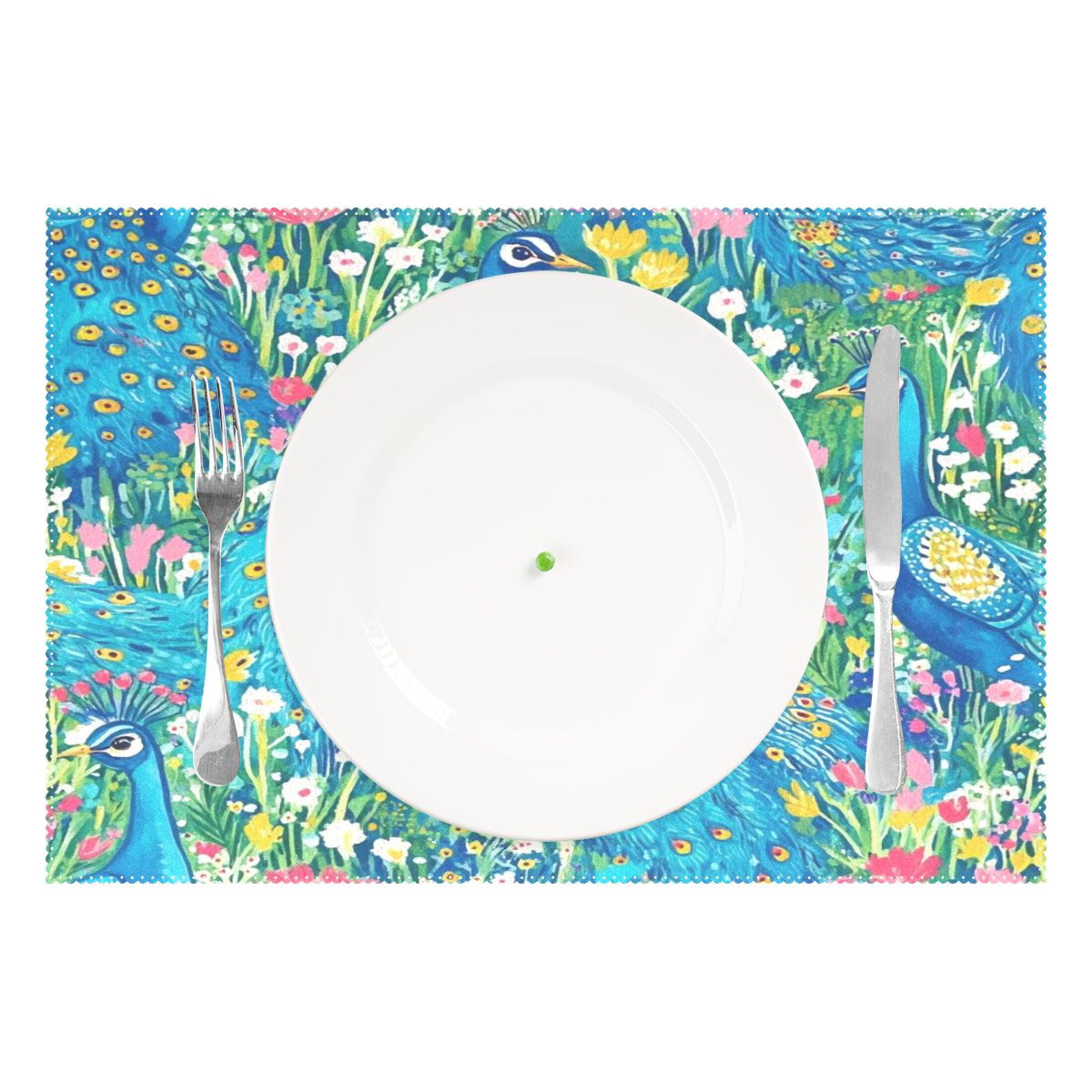 Regal Peacocks 6-Piece 12x18in Durable Place Mats, Heat-Proof and Non-Slip