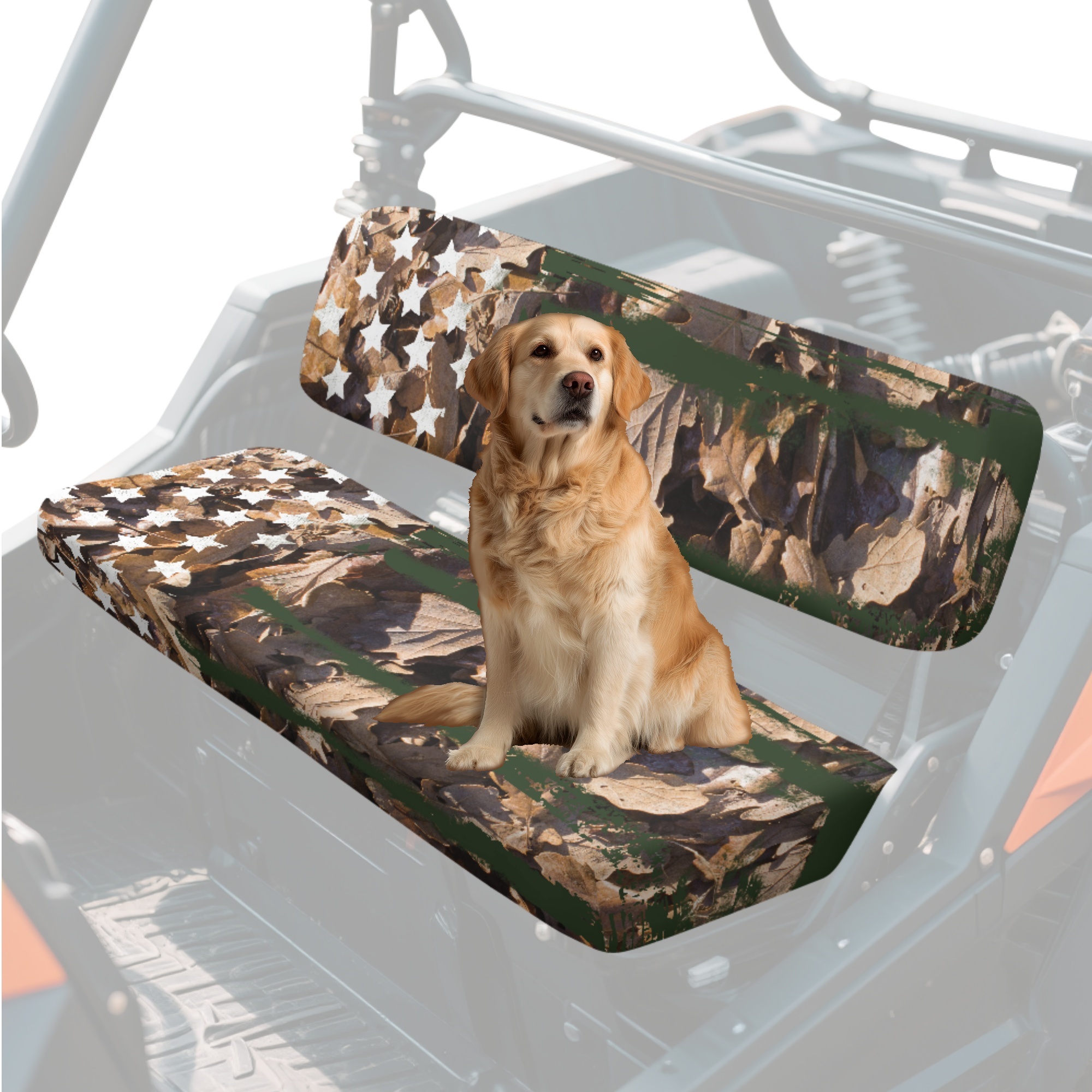 Jeiento American Flag UTV Seat Cover Anti-Slip Camo Hunting UTV Mule Seat Covers Compatible with Kawasaki Mule 3020 2003 2002 2001