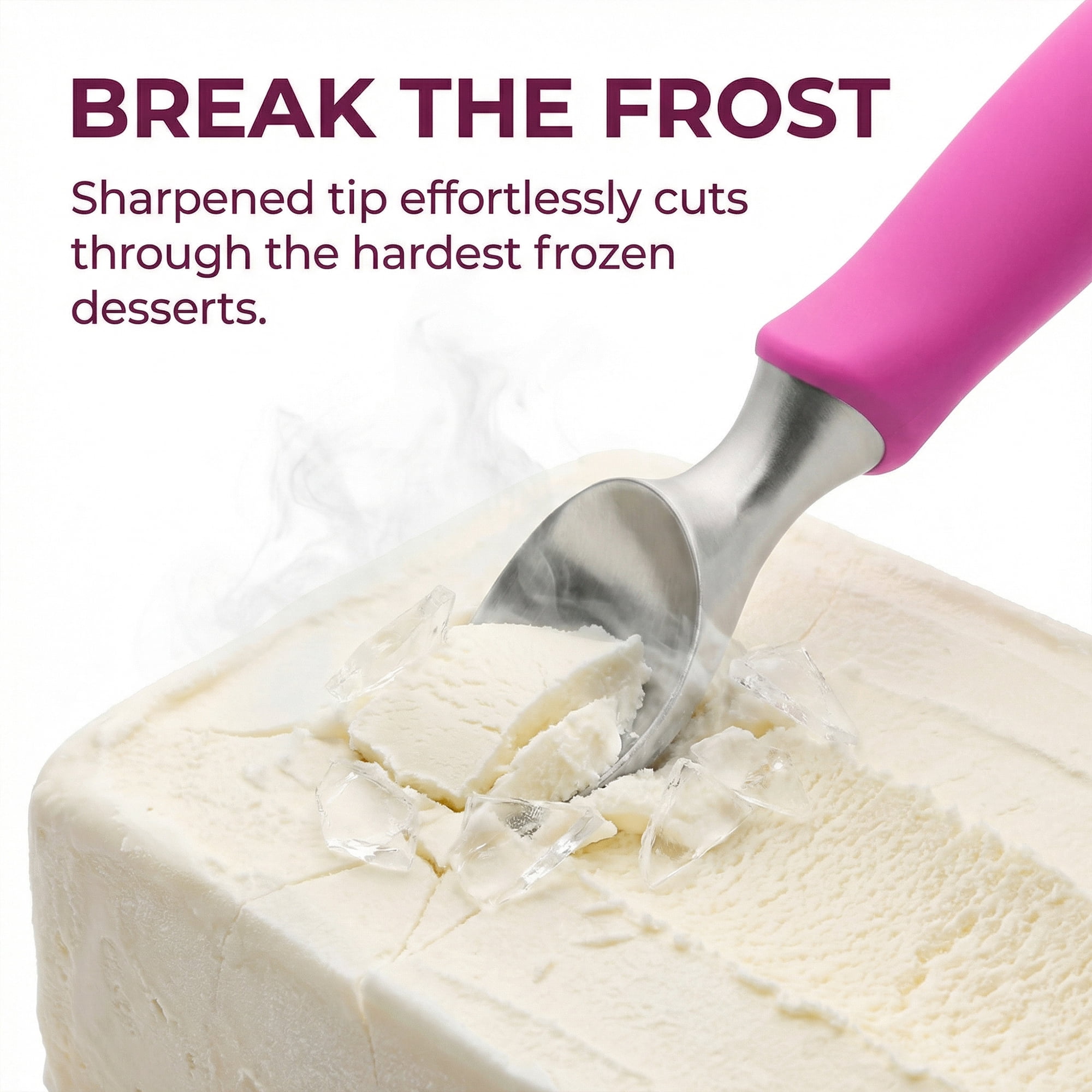 Unique Bargains Stainless Steel Ice Cream Scoop for Easy Use and Clean Pink 8.9in