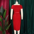thumbnail image 6 of AURA Womens Square Neck High Waist Bodycon Midi Pencil Dress Short Sleeve Solid Color With Belt, 6 of 10
