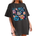 thumbnail image 1 of Faldas Cortas para Mujeres, Impresión de Flores Casual Oversized Camiseta de Manga Corta Top Hecho de 95% Poliéster 5% Spandex para Primavera Verano, Falda Corta de Verano, 1 of 7