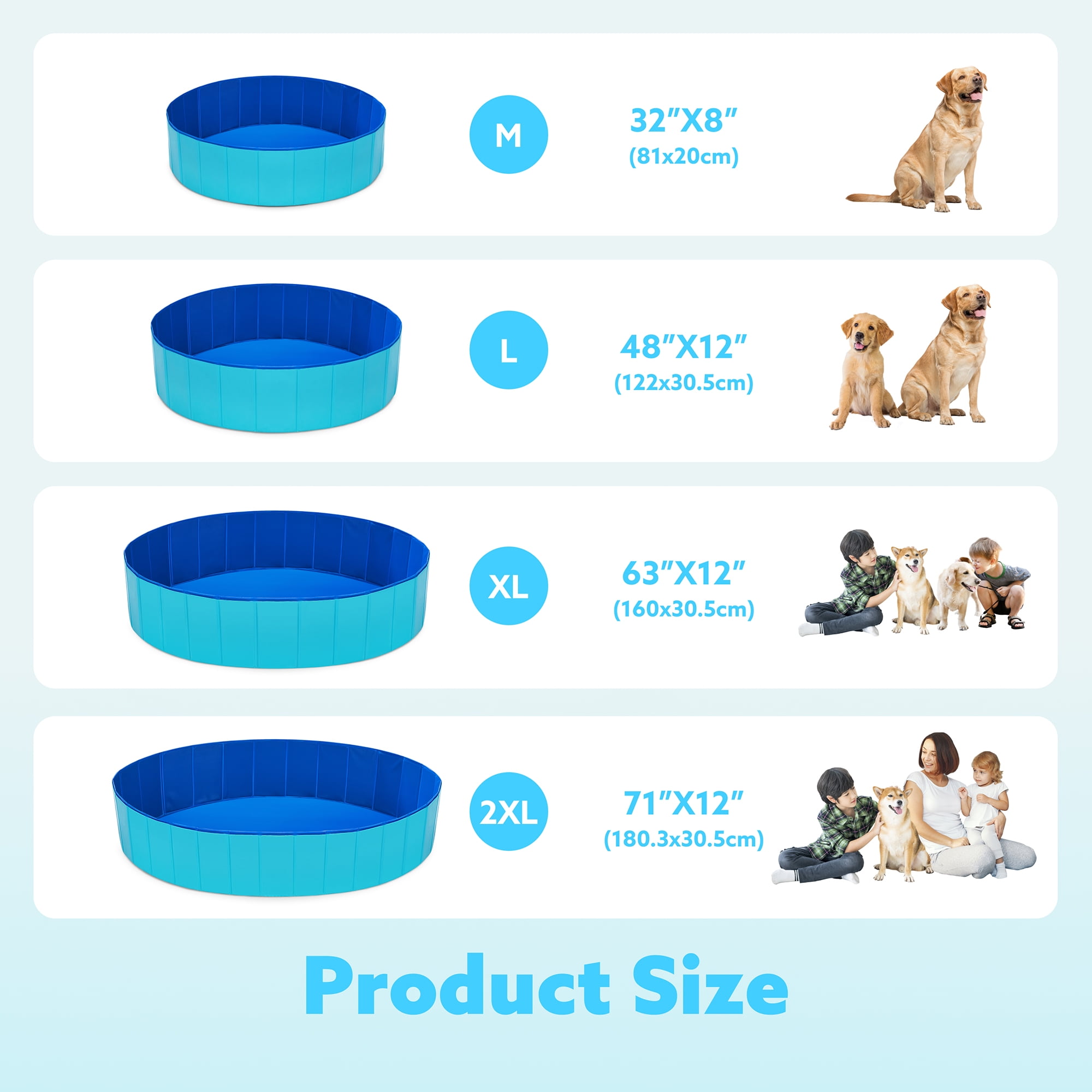 JOYFY Foldable Pool Plastic Kiddie Pool, Portable Doggie Swimming Pool for Dogs Cats and Kids(63" x 12", Blue)
