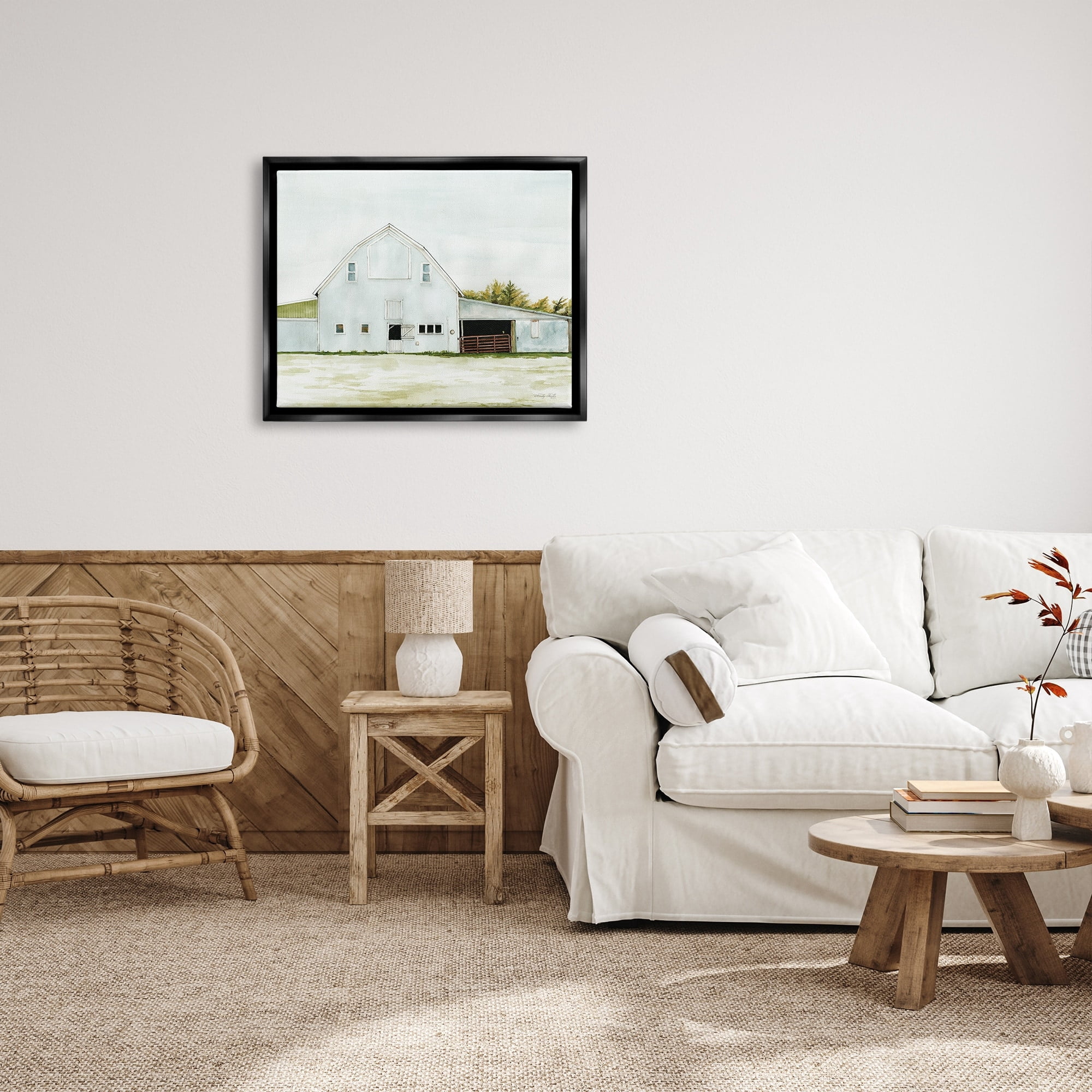 Stupell Industries Countryside Barn Rural Farmland Field Landscape Painting Jet Black Floating Framed Canvas Print Wall Art, Design by Cindy Jacobs