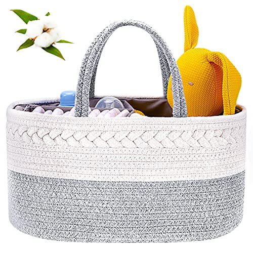 100% Cotton Rope Baby Basket Nursery Storage Bin Baby Registry Gift for Baby Shower Portable Baby Gift Bag Organizer for Changing Table/Car ABenkle Diaper Caddy Organizer 