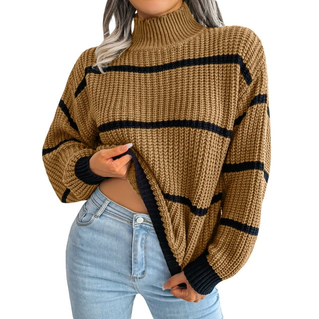ZAXARRA Pull Col Roulé Ample pour Femmes Manches Longues Rayé Printemps Automne Mode Urbaine