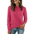thumbnail image 5 of Crew Neck Sweater for Women Long Sleeve Soft Oversized Knitted Pullover Casual Cozy Winter Tops Hot Pink XL, 5 of 5
