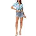 thumbnail image 3 of INSPIRE CHIC Valentine's Day Women's Shirts Hawaiian Short Sleeve Tropical Floral Button Down Tops XS Blue Pink, 3 of 9
