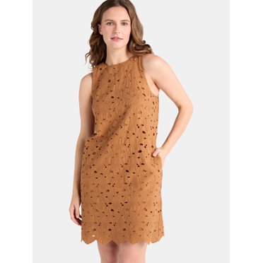 Time and Tru Women's Eyelet Embroidered Mini Dress, Sizes XS-XXXL