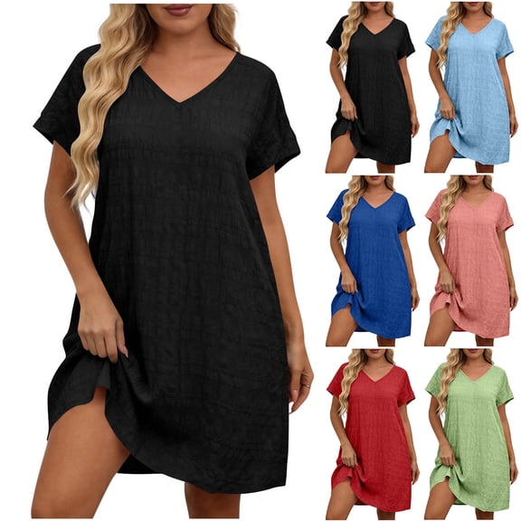 Women's Swimsuit Coverup Short Sleeve Bathing Suit Cover up Casual T-Shirt Dress Plus Size Loose Beachwear Coverups L-5XL Red