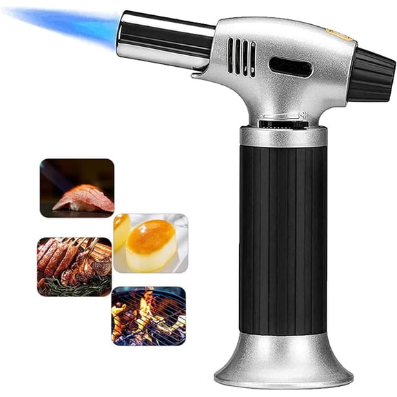 Culinary Blow Torch,Kitchen Torch Cooking Torch Creme Brulee Torch,Refillable Adjustable Flame Lighter with Safety Lock for DIY,Creme,Brulee,BBQ and Baking(Butane Gas Not Included）