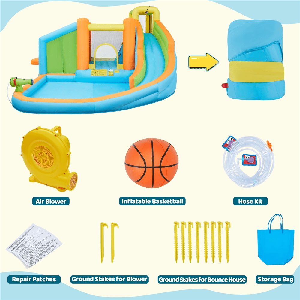 Renwick Inflatable Bounce House with Water Slide and Blower, Cyan