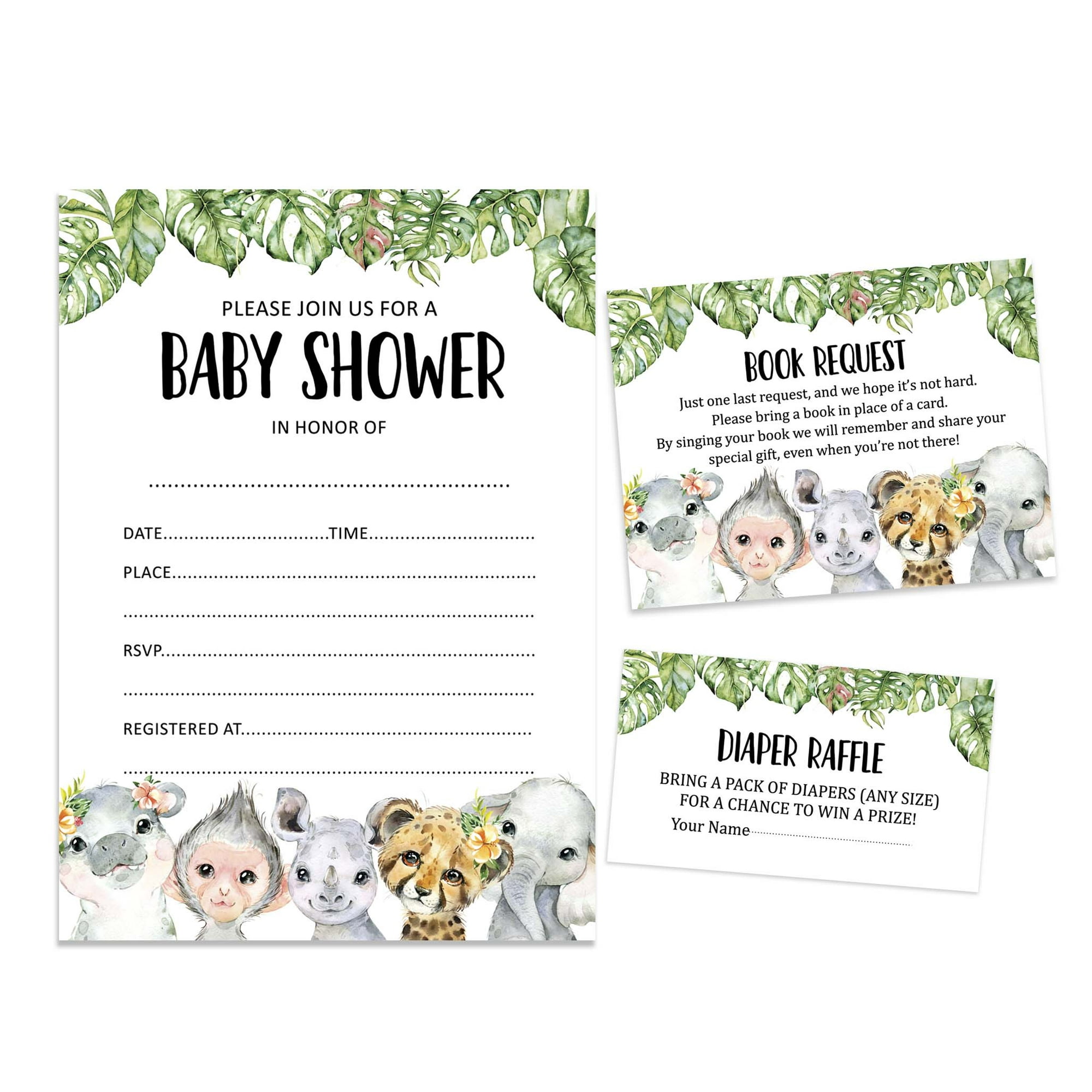 Inkdotpot Set Of 30Safari Baby Shower Invitations-Diaper Raffle