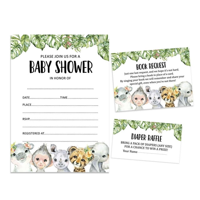 Inkdotpot Set Of 30Safari Baby Shower Invitations-Diaper Raffle Tickets And Baby Shower Book Request Cards Jungle Animals Invites Its A Boy Its A Girl