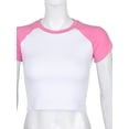thumbnail image 3 of Qiylii Women Summer T-Shirt Short Sleeve Round Neck Colorblock Crop Top, 3 of 8