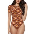 thumbnail image 2 of Uemuo 70's Retro Pattern Women's One Piece Short Sleeve Swimsuit Rash Guard Surfing Modest Quick-drying Swimsuit Beach Essentials-XX-Large, 2 of 9