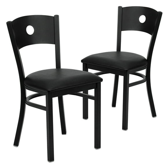 Flash Furniture 2 Pk. HERCULES Series Black Circle Back Metal Restaurant Chair - Black Vinyl Seat