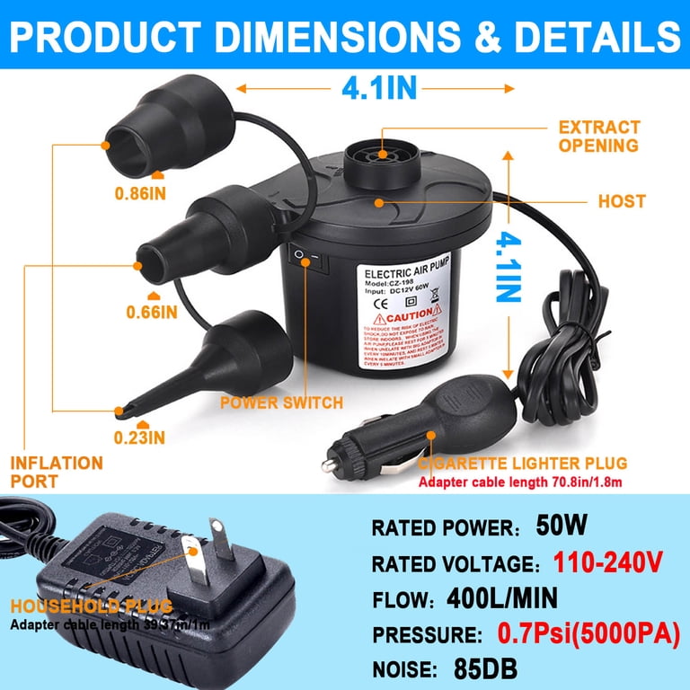 Camkey Electric Air Pump with 3 Nozzles, 110V/12V photo 6