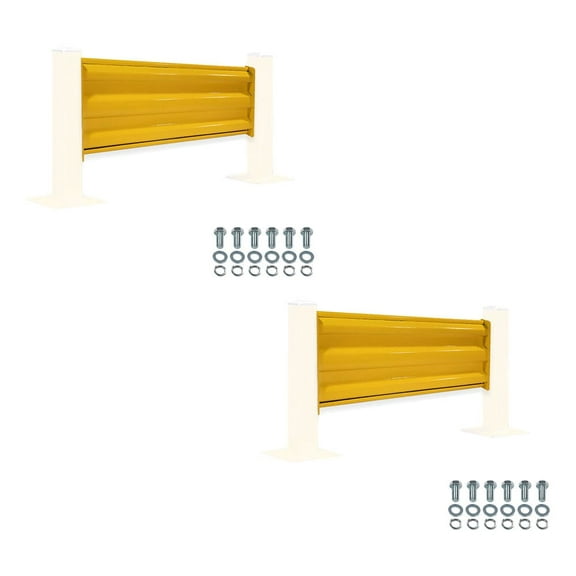 2 Pack 4' x 15" Bolt-On Steel 3-Rib Guard Rails for Warehouse Aisle, Corners, and Equipment Protection 12,000 lbs - Yellow